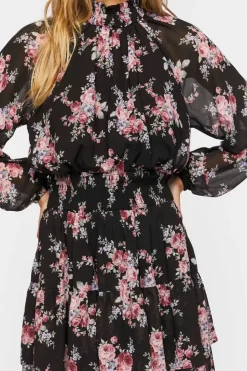 Smocked Floral Chiffon Mini Dress