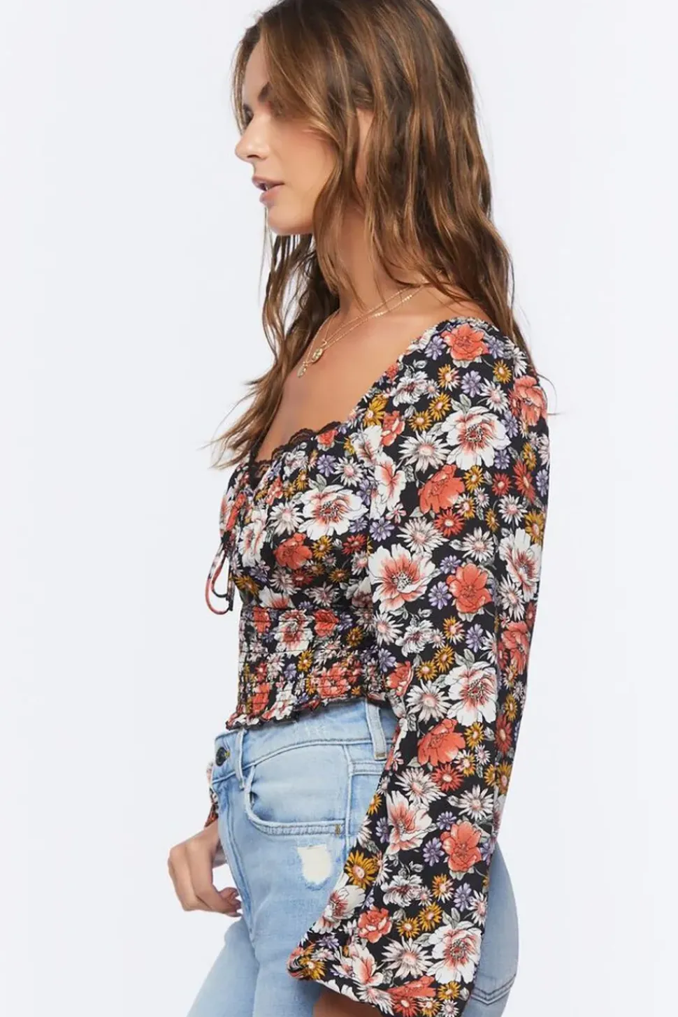 Smocked Floral Peasant Top