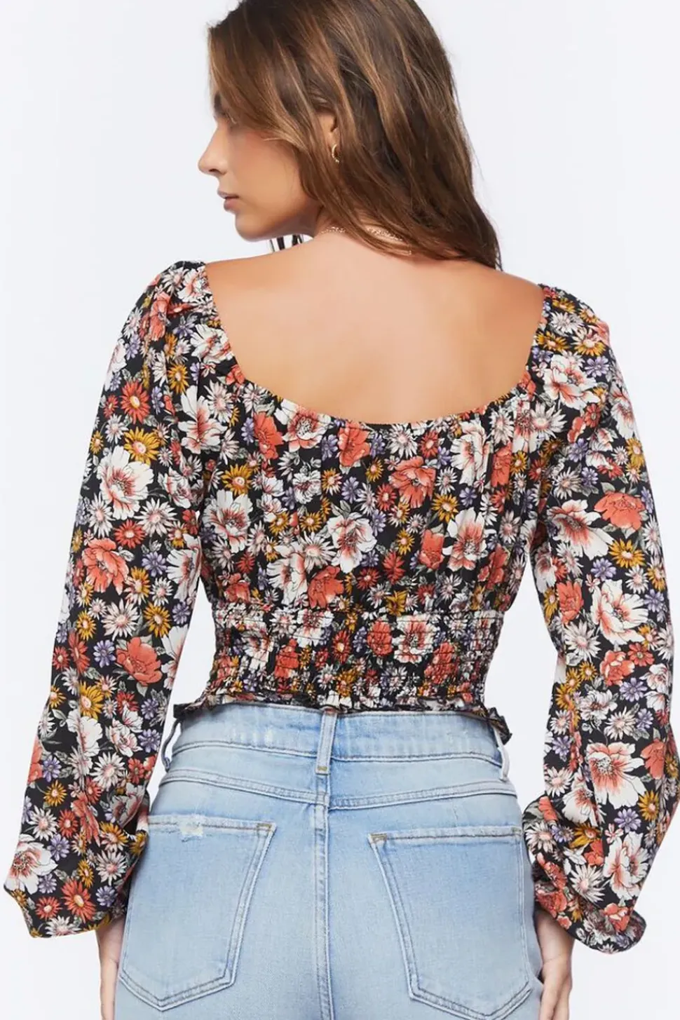 Smocked Floral Peasant Top