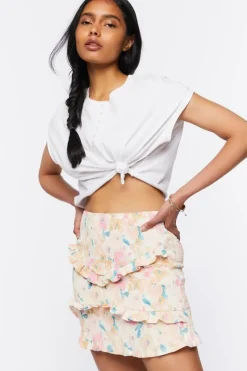 Smocked Floral Print Mini Skirt