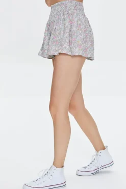 Smocked Floral Print Shorts