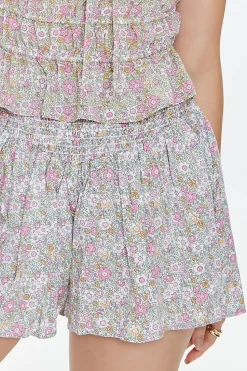 Smocked Floral Print Shorts