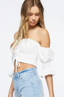 Smocked Off-The-Shoulder Crop Top