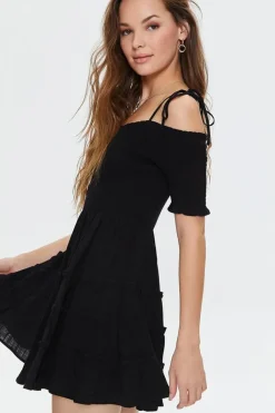 Smocked Open-Shoulder Mini Dress