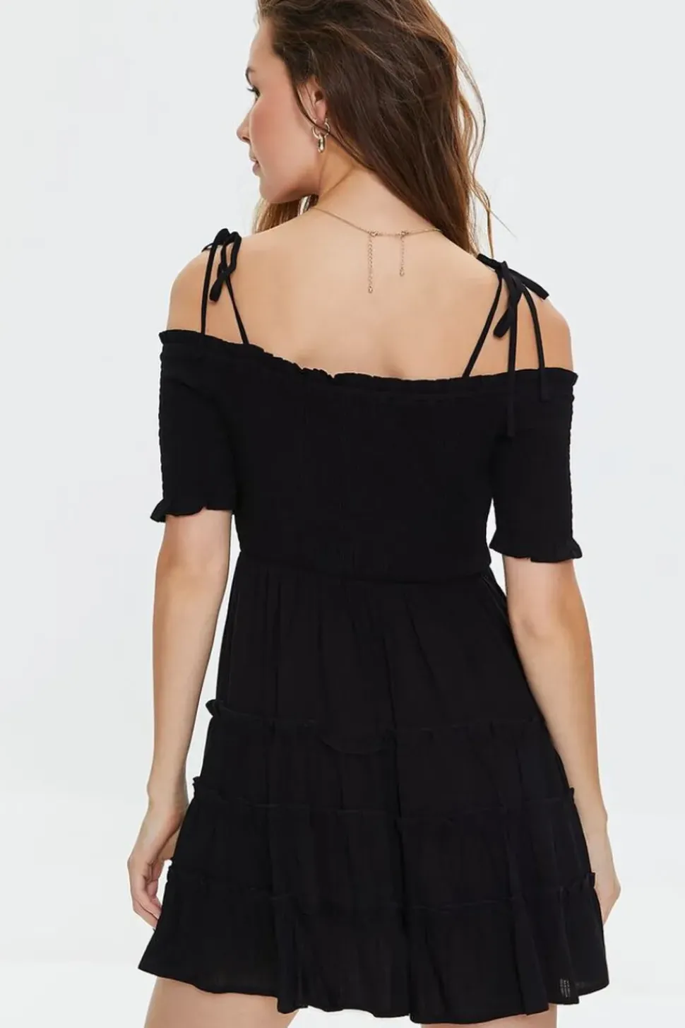 Smocked Open-Shoulder Mini Dress
