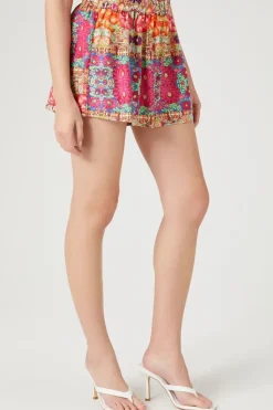 Smocked Ornate Floral Print Shorts