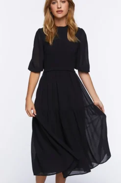 Smocked Peasant-Sleeve Dress