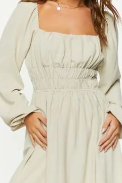 Smocked Peasant-Sleeve Mini Dress