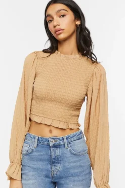 Smocked Peasant-Sleeve Top