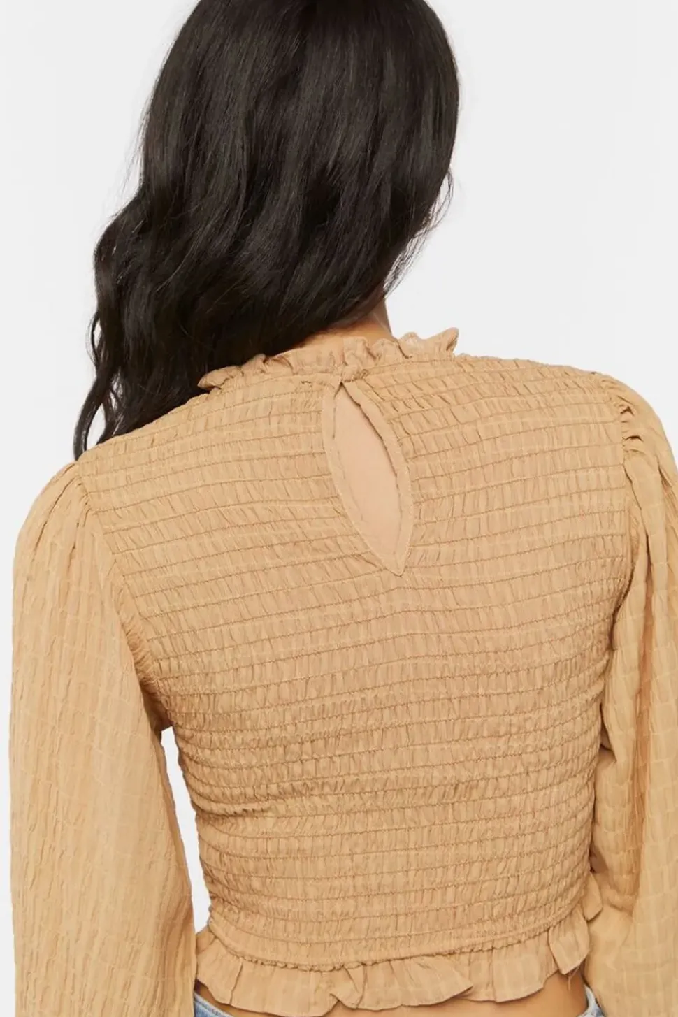 Smocked Peasant-Sleeve Top