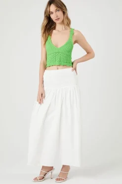 Smocked Poplin Midi Skirt