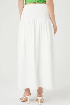 Smocked Poplin Midi Skirt