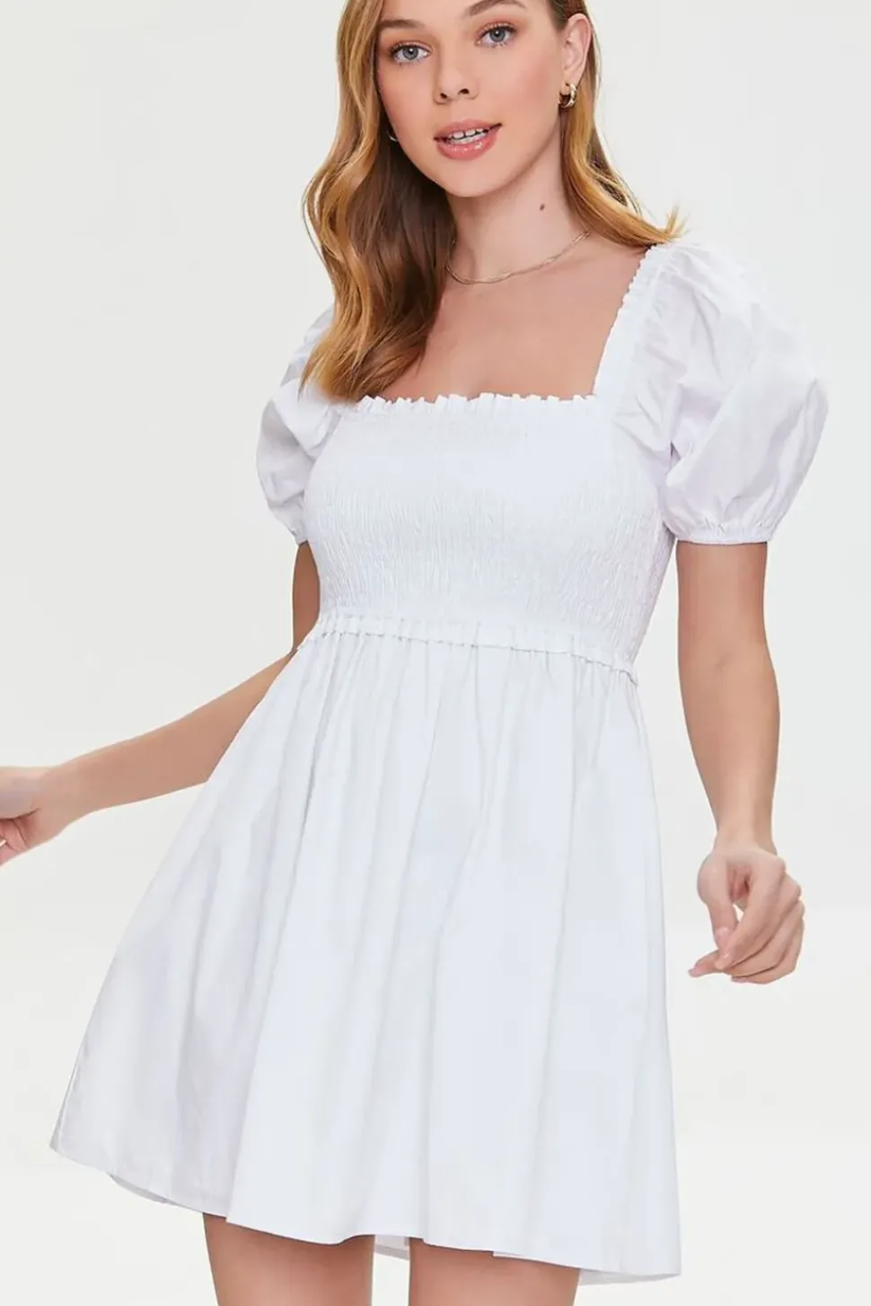 Smocked Puff Sleeve Mini Dress