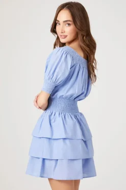Smocked Puff-Sleeve Mini Dress