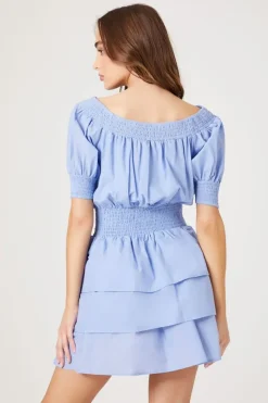 Smocked Puff-Sleeve Mini Dress