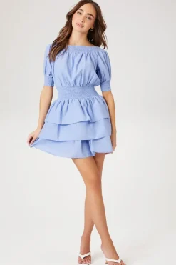 Smocked Puff-Sleeve Mini Dress