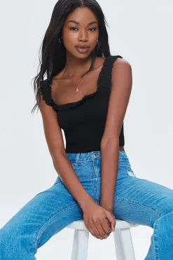 Smocked Ruffled Cropped Tank Top
