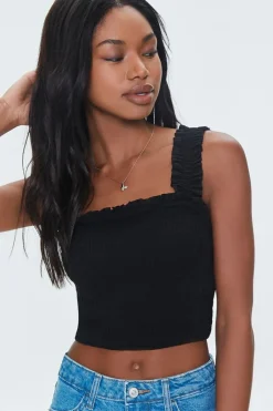 Smocked Ruffled Cropped Tank Top