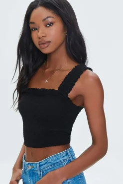 Smocked Ruffled Cropped Tank Top