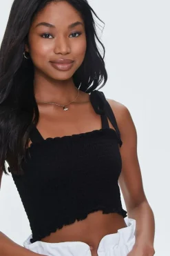 Smocked Ruffled Tie-Strap Crop Top