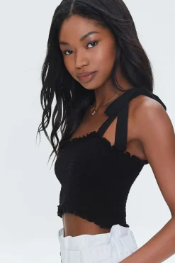 Smocked Ruffled Tie-Strap Crop Top