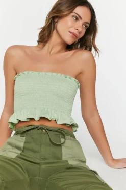 Smocked Ruffle-Trim Tube Top