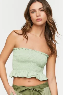 Smocked Ruffle-Trim Tube Top