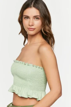 Smocked Ruffle-Trim Tube Top