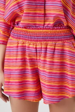 Smocked Striped Pull-On Shorts