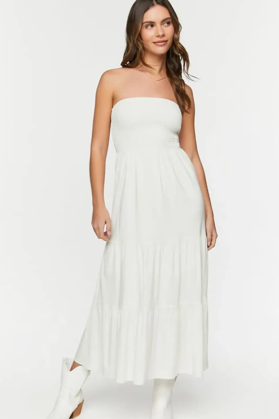 Smocked Tiered Tube Maxi Dress