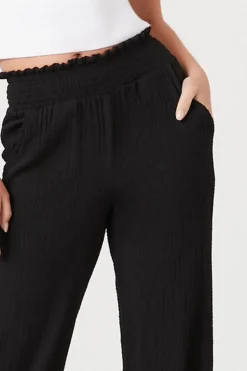 Smocked Wide-Leg Pants
