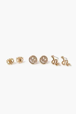 Snake & Happy Face Stud Earring Set
