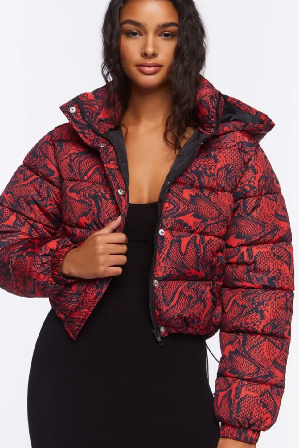 Snake Print Hooded Puffer Jacket