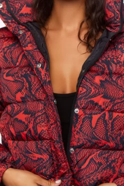 Snake Print Hooded Puffer Jacket