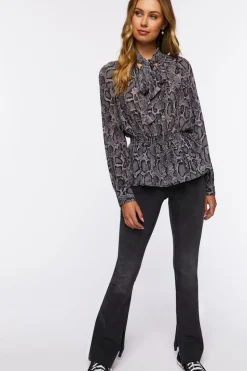 Snakeskin Print Long-Sleeve Top