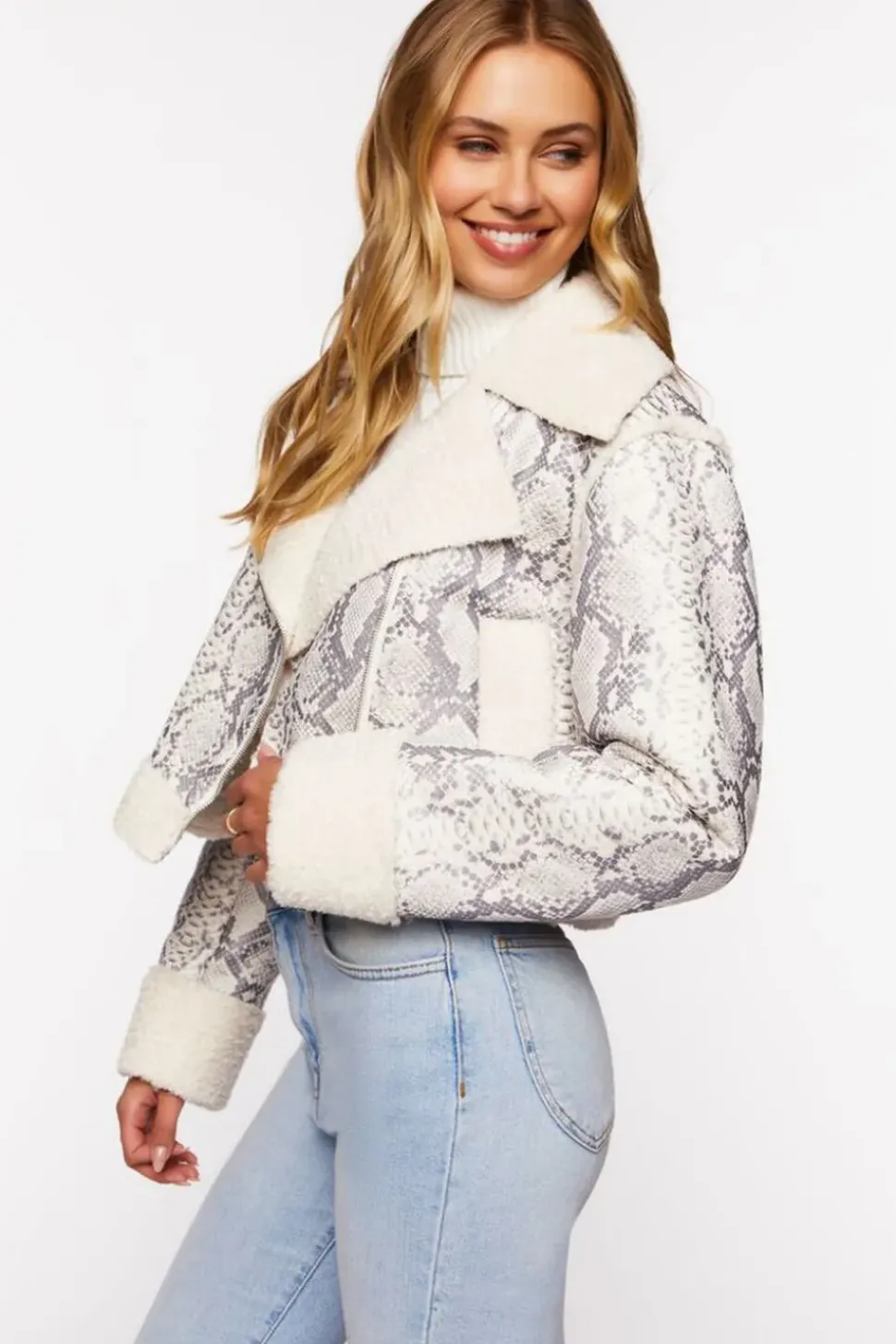 Snakeskin Print Moto Jacket