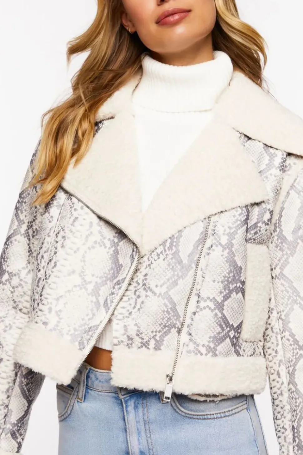 Snakeskin Print Moto Jacket