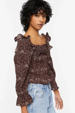 Speckled Print Trumpet-Sleeve Top