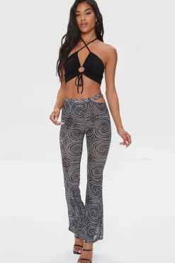 Spiral Print Mesh Flare Pants