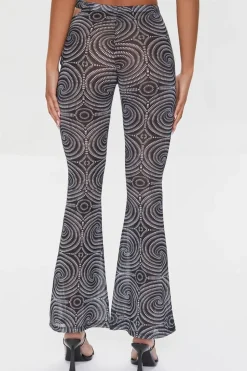 Spiral Print Mesh Flare Pants