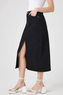 Split-Hem Denim Maxi Skirt