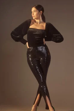 Split-Hem Glitter Pants