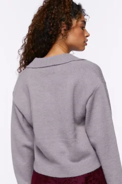 Split-Neck Collared Sweater