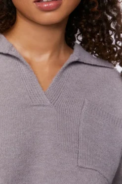 Split-Neck Collared Sweater
