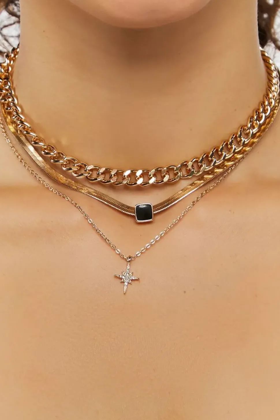 Star & Faux Gem Layered Necklace