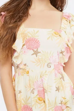 Starfish Print Tie-Back Mini Dress