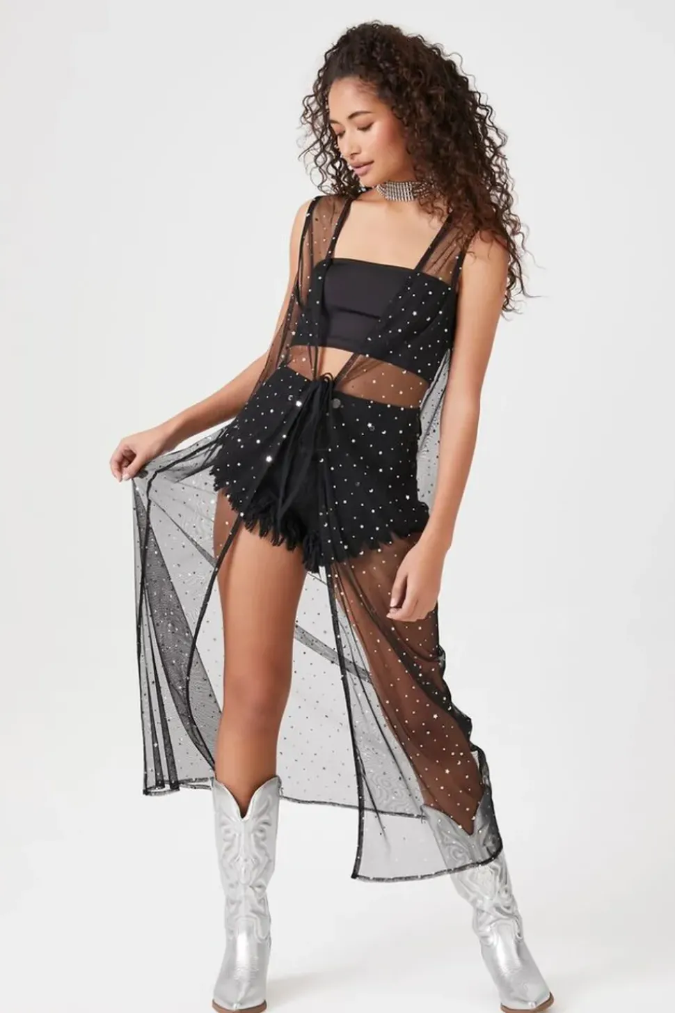 Star Mesh Sleeveless Kimono