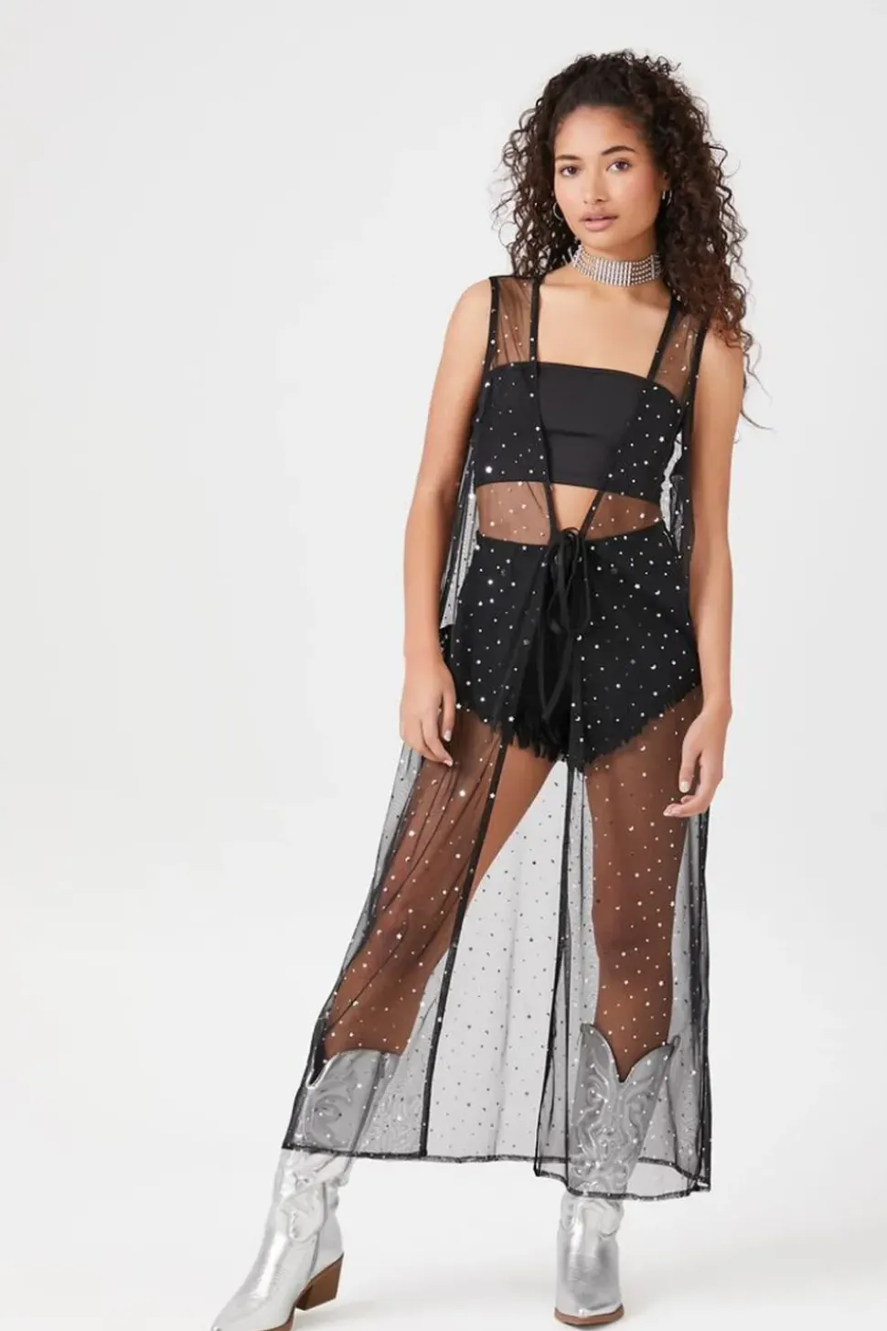 Star Mesh Sleeveless Kimono