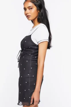 Star Print Mesh Mini Dress