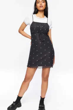 Star Print Mesh Mini Dress